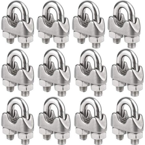 Set of 12 stainless steel cable ties for 4 mm diameter wire ropes, U-shaped clamp tensioner wire rope ties (M4) (1/5)