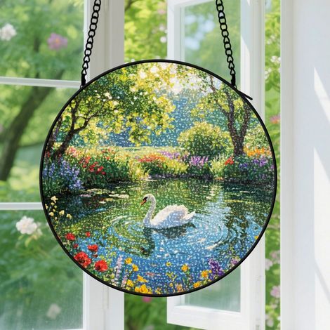 Suspension en vitrail - Attrape-soleil minimaliste artistique, décoration jardin intérieur, cadeau Fête des Mères, Anniversaire pour femme, maman 9cm (1/5)