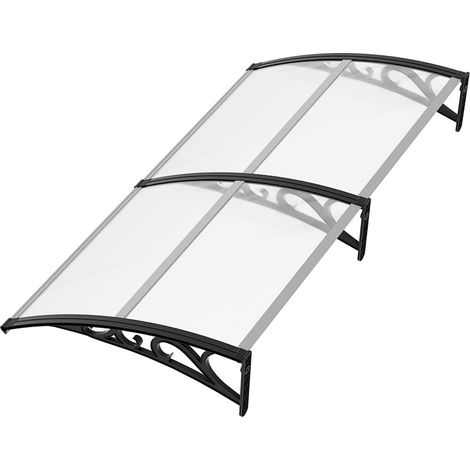 Wolketon Vordach Haustür 200×100 cm – Pultbogenvordach mit Polycarbonat-Dach & robusten ABS-Stützarmen