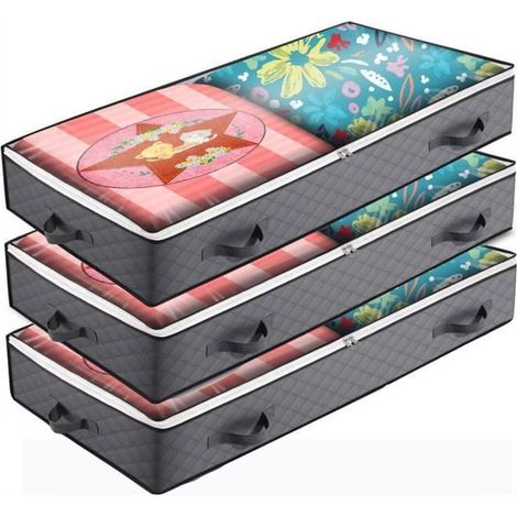 Lot de 3 bacs de rangement sous lit, grande capacité avec poignées renforcées, sacs en tissu non tissé respirant, pour vêtements et draps