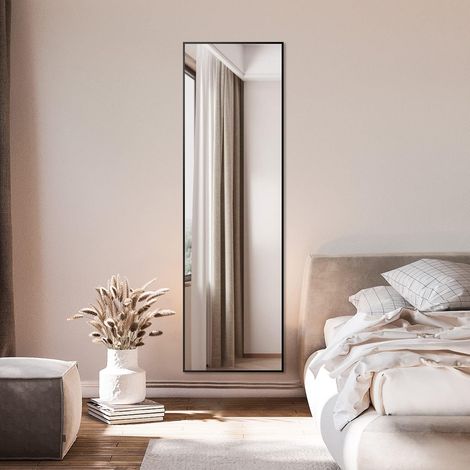 Schwarz Spiegel Ganzkörperspiegel 150 x 50 cm Standspiegel und Wandspiegel 2 in 1,HD Groß Garderobenspiegel Rechteckiger Rechter Winkel für Schlafzimmer Badezimmer Wohnzimmer (1/5)