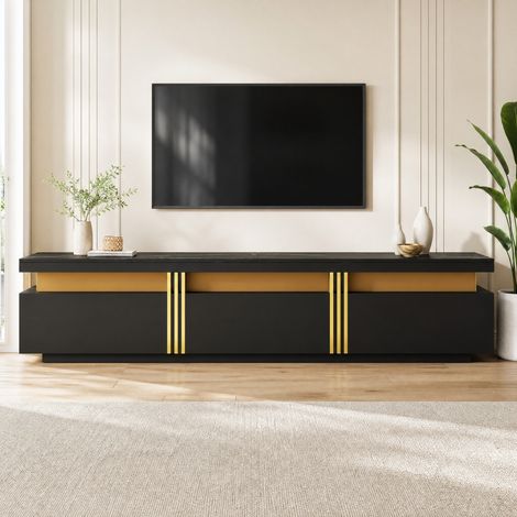 Schwarzes TV-Möbel 200 x 40 x 42 cm, 3 Schubladen, Marmoroptik, für TVs bis 90 Zoll HAVRYA (1/5)