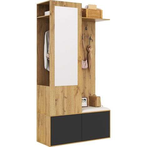 Ensemble entrée complet – Miroir, meuble à chaussures, étagère, cache-rangement, banc