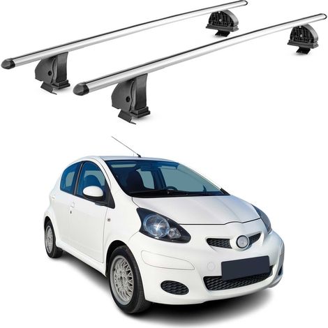 OMAC Barres de toit transversales en aluminium pour Toyota Aygo I 2005-2014 – TÜV / DIN 75302:2019 – Antivol inclus – Charge max 75 kg – 2 barres – Gris (1/4)