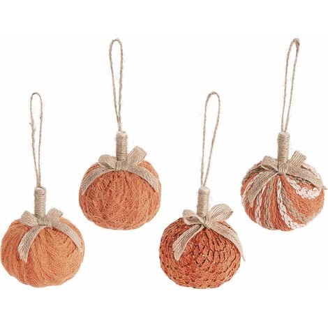 Zucche autunnali decorative rivestite in stoffa con fiocco juta da appendere, set da 12 pezzi, Ø 7 cm x 8,5 H