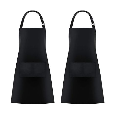 Lot de 2 tabliers de cuisine à bavette avec 2 poches, pour femmes et hommes, noir (1/5)