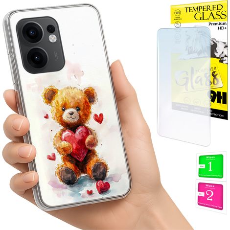 Schutzhülle für Oppo Reno 13F 5G / 13 FS 5G: Rückseite mit Teddybär-Motiv + 9H-Glas (1/5)