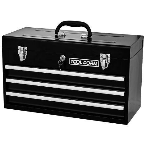 20.3inch Metal Tool Box with Drawers Portable Steel Metal Tool Box with Protective Liner and Metal Latch Closure and Lock for Garage, Home and Warehouse (Black-3 Drawers) (1/5)