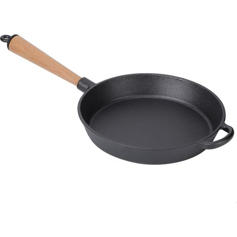 Ustensiles de cuisine ménagers, poêle à frire en fonte, poêle de cuisson de Steak avec manche en bois, diamètre de 24cm (1/5)
