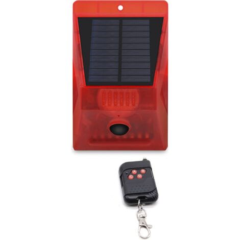QORVA-Alarme Solaire extérieure avec détecteur de Mouvement IP65 Waterproof 129db Loud Siren Lamp 4 Working Modes Strobe Light with Remote
