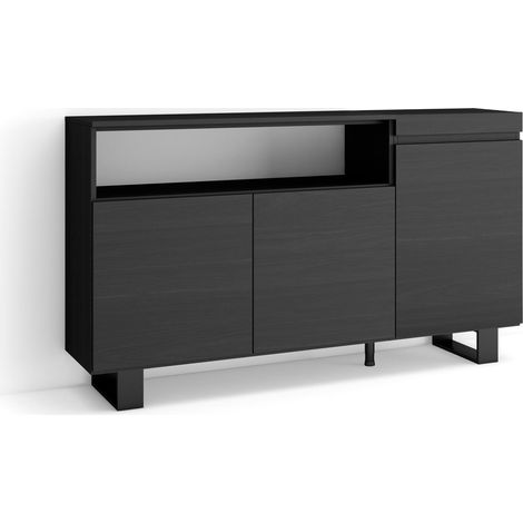 Skraut Home - Credenza, Mobile, Cucina, Madia, mobile ingresso, 150x87x35cm, 3 Porte, Design industriale, Stile moderno, Nero (1/5)