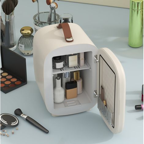 Mini frigorifero per cosmetici 29x20.5x30.5 cm, raffredda e riscalda, portatile, alluminio, bianco crema (1/5)