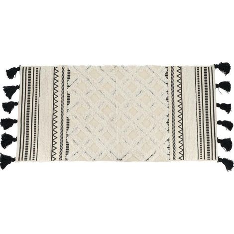 Tapis agadir coton/ fibres 45x90 cm - noir/ blanc - Tendance (1/3)