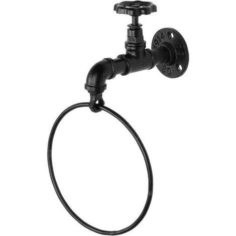 Anneau de porte-serviettes en fer forgé Anneau de serviette vintage en fonte fixé au mur (noir mat) (1/5)