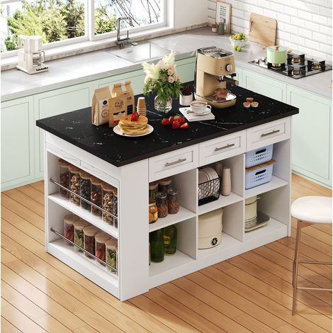 Kücheninsel mit ausziehbarem Tisch 150 x 90 x 90 cm MDF Weiß HAVRYA (1/5)