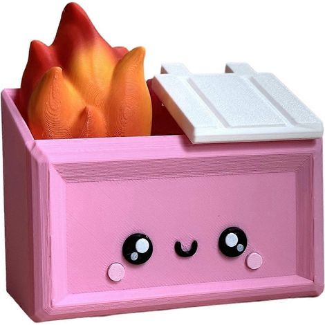 Figurine de bureau imprimée en 3D représentant une benne à ordures en feu - Accessoire amusant A-- (1/5)