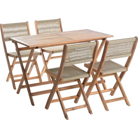 Set da pranzo da giardino a 4 posti Tavolo da esterno 120 x 60 cm Sedie in legno di acacia Beige Prossedi