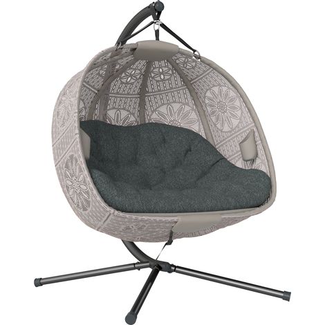 Beyamis Hängesessel mit Gestell, ovale Hängeschaukel mit abnehmbarem, waschbarem Kissen, Hängematte für zwei Personen, Schaukelstuhl für drinnen und draußen, Sand+Schwarz