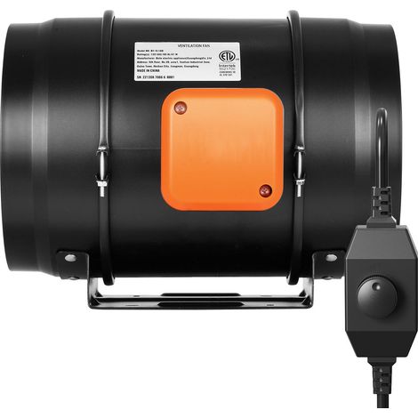 Ventilateur de conduit en ligne, 203,2 mm, 506,2 CFM, avec contrôleur de vitesse variable, moteur CA silencieux, pour extraction et ventilation de tentes de culture et hydroponie. (1/5)