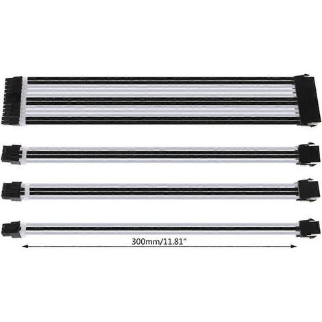 Câble d'alimentation d'extension 30 cm/40 cm pour PC, 24 broches, 8 broches, 6 broches, 4+4 broches - Kit de 30 cm - Noir et blanc (1/4)