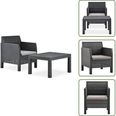 Salon de jardin 2 pcs avec coussin PP Rotin Anthracite - Salon De Jardin - Meuble Extérieur - Set De Salon - Fauteuil De Jardin - Table Basse (1/5)