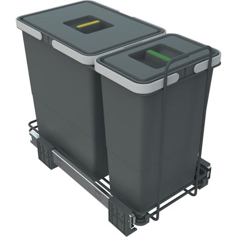 Poubelle de tri sélectif extractible pour déchets, Plastique et métaux, Gris, 23 x 45 x 36 cm (1/5)