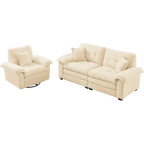 Ensemble de canapés 2 pièces en chenille: fauteuil + canapé 2 places avec rembourrage double couche et coussins décoratifs (1/5)