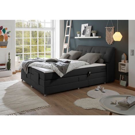 Boxspringbett Hotelbett Doppelbett, elephant grey, 180 x 200 cm, elektr. verstellbar CONCORD3M-09 mit VISCO-Topper, 7-Zonen-TFK-Matratze, H2 (1/5)