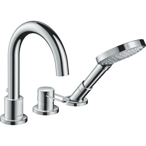 Mitigeur bain 3 trous à levier unique AXOR UNO, poignée en acier inoxydable, finition optique (1/2)