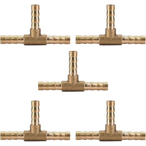 5 pièces 6 mm Raccord en laiton, 3 voies en forme de T, raccord pour tuyau d'air gaz eau carburant, connecteur en T barbelé (1/5)