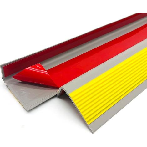 Nez de Marche Profilé de Marches d'Escalier Autoadhésif Cornière d'Escalier Angles Antidérapant Escaliers Vinyle Bordure d'Escalier Caoutchouc PVC(5x2.5cm, Jaune avec Gris) (1/5)
