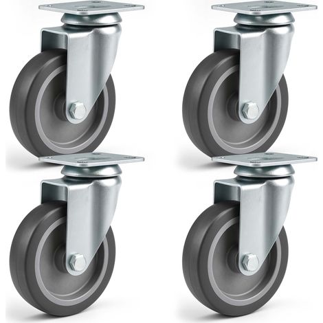 Wiltec Set 4x ruote girevoli da trasporto 75mm in plastica con piastra di montaggio 75kg/ruota senza freno