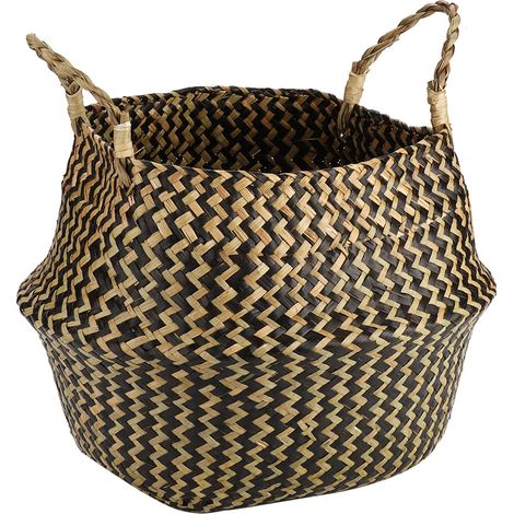 1 Stück faltbarer Aufbewahrungskorb aus natürlichem Seegras, Kleiderorganizer, Pflanzen- und Blumentopf (Schwarz) (1/5)