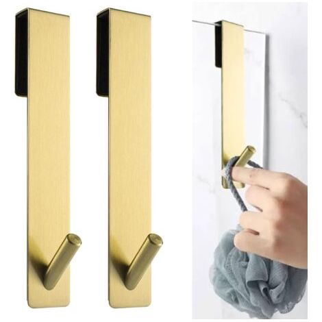 2 Pièces Crochet Douche, Crochet Porte Serviette sans perçage, Crochets de porte pour portes de douche en verre sans cadre, adapter 6-12 mm d'épaisseur (Or) (1/5)
