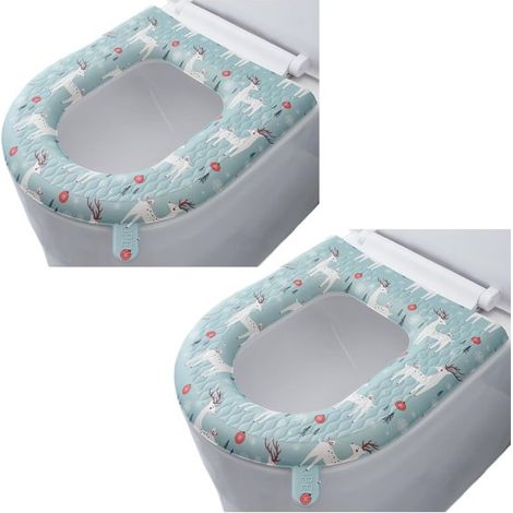 2er-Set wasserabweisende WC-Sitzbezüge mit Hirschmotiv (Blau) – Leicht zu reinigen mit Abzieher für optimale Badhygiene (1/2)