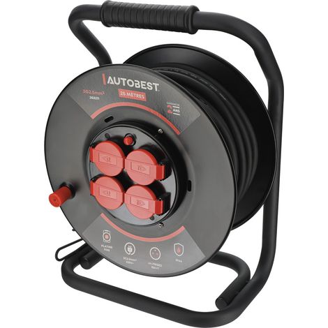 Enrouleur de chantier 25 mètres - AUTOBEST - 3G2.5mm² - 4 prises - 16A (1/5)
