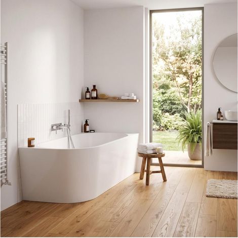 Vorwand-Freistehende Badewanne Weiß 170 cm aus Lucite®-Acryl MILO (1/3)