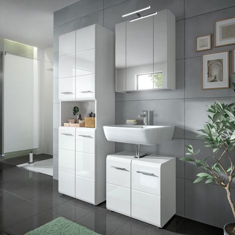 Meuble sous lavabo 2 portes + 2 meubles blanc brillant - ICEDY