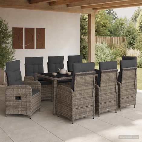 vidaXL Outdoortisch-Set 9 pcs Hellgrau und Dunkelgrau 190 x 90 x 75 cm (1/5)