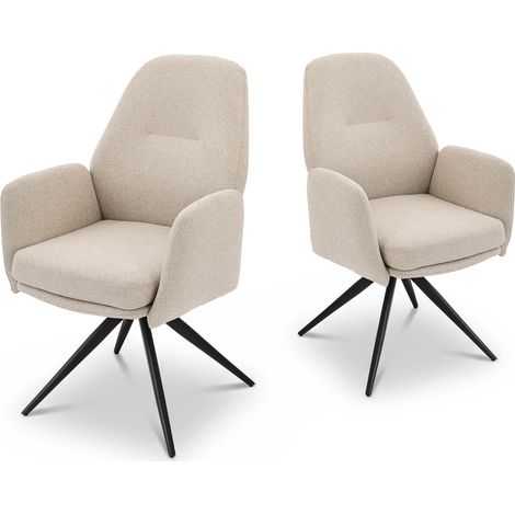 Bon Furni Chaises 360° Pivotantes Tissu Effet Lin Beige, Lot de 2