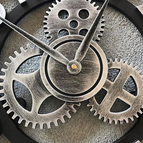 3D Large Silent Wooden Wall Clock Retro Classic Retro Gear Wall Clock Roman Numeral Clock European Steampunk Living Room Industrial... (1/5)