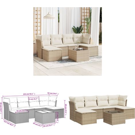 Salon de jardin avec coussins 7 pcs beige résine tressée - Ensemble Salon De Jardin - Mobilier De Jardin - Résine Tressée - Rotin Synthétique - Chaise De Jardin - Home & Living (1/3)