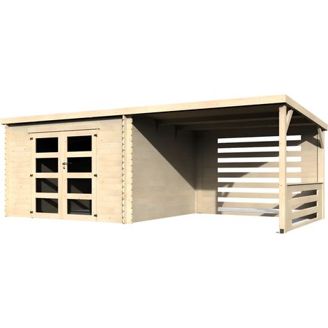 Casetta in Legno da Giardino 3x3 Doppia Porta a Vetri Portico 28mm