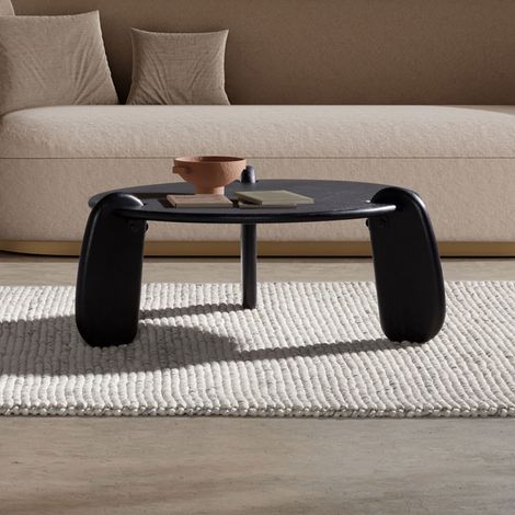 Table basse ronde 80x38 cm en manguier noir - IRIAGE (1/5)