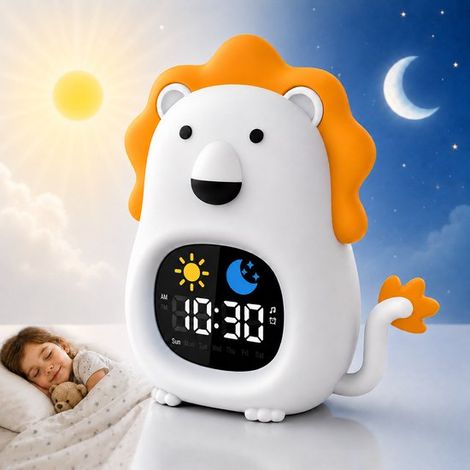 Entraîneur de sommeil lion pour enfants - Réveil enfant - Aide au sommeil - Bruit blanc - Variateur - Veilleuse 9 couleurs - 6 sons - Rechargeable USB-C (1/5)