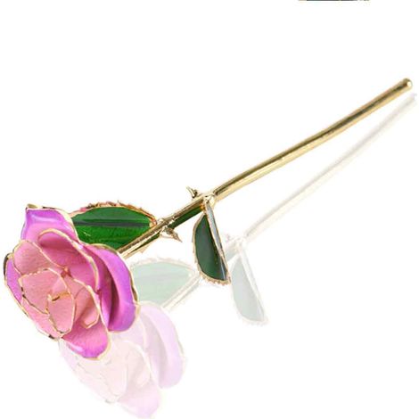 Rose véritable à tige longue de 28 cm, trempée dans de l'or 24 carats, cadeau idéal pour la Saint-Valentin ou un anniversaire (double dégradé de couleurs). (1/5)