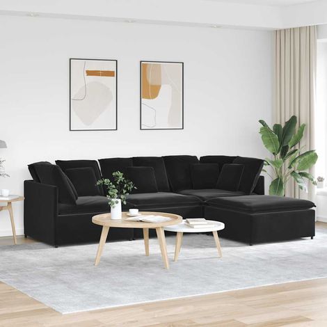 vidaXL Modulares Sofa mit Fußhocker Kissen Samt Schwarz (1/5)