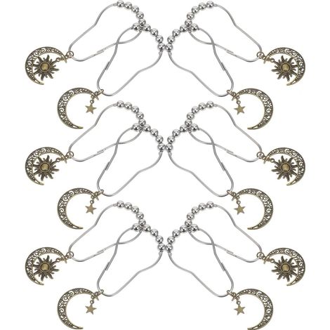 Lot 12 crochets vintage en forme de lune et de rideau pour salle de bain, en bronze antique, résistants à la rouille (1/5)