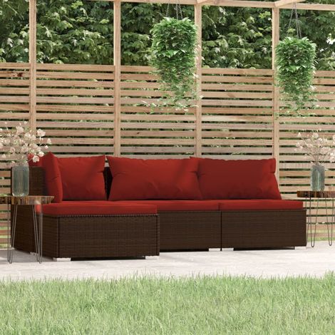 Salon de jardin 4 pcs,Mobilier de terrasse,Table et Chaise pour Relax avec coussins Marron Résine tressée -YZ756956 (1/5)