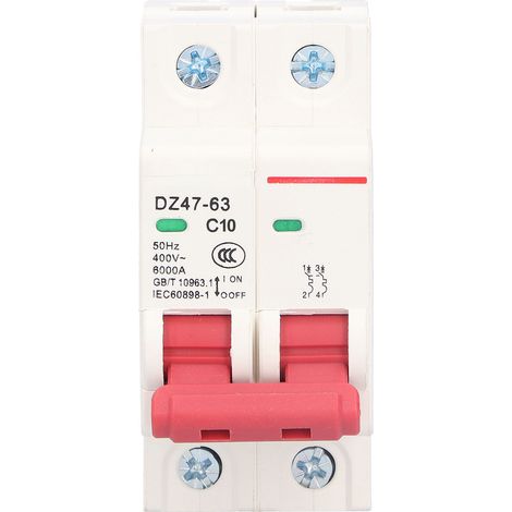 Disjoncteur miniature 2P avec fenêtre de visualisation ergonomique, protection contre les surcharges (10 A). (1/5)